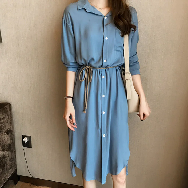 summer buttoned solid casual shirt dresses