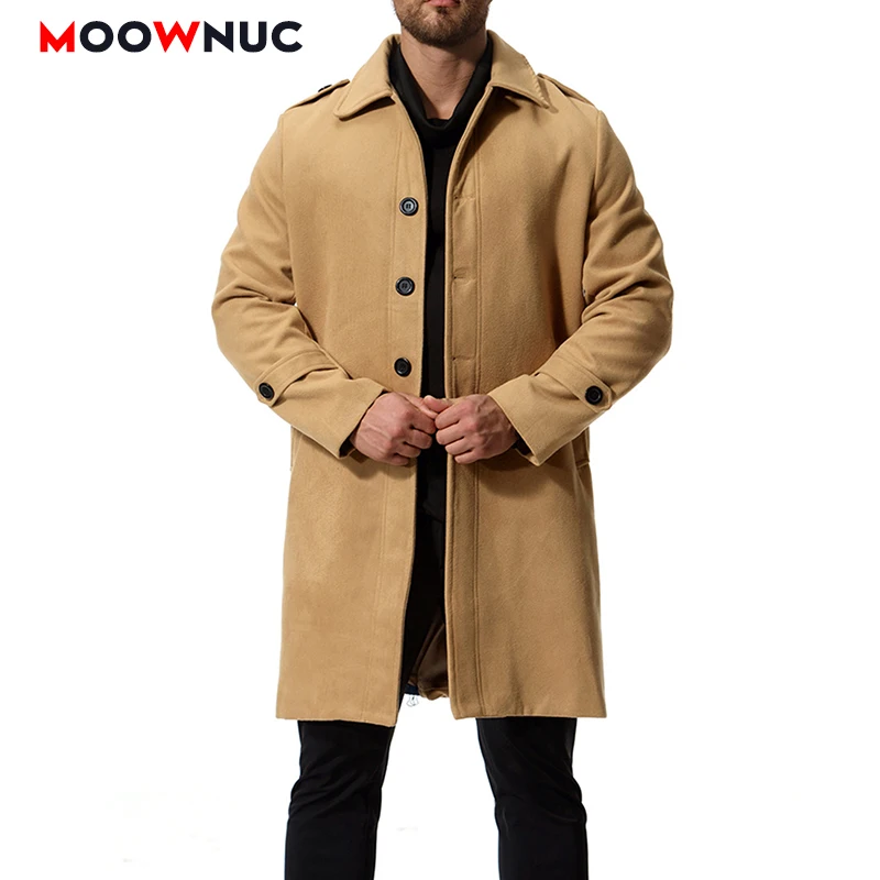 

Male Woollen Overcoat Smart Casual American style Long Thermal MOOWNUC Solid Men's Clothes Coats Winter Autumn Fashion Business
