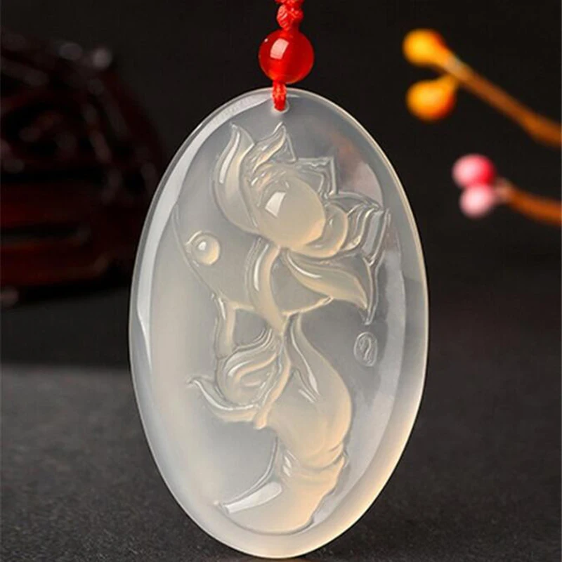 Natural Chalcedony Lotus flower Jade Pendant Jewelry lucky Exorcise evil spirit Auspicious Amulet Fine | Украшения и аксессуары