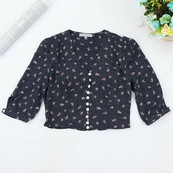 

Fashion Navy Grandma Women Short Sleeve Floral Blouse Shirt Ladies OL Party Top Dames Streetwear Blusas Femininas Plus Size za