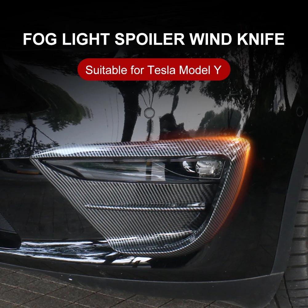 Glossy Carbon Fiber Tesla Model 3 Front Fog Light Trim Cover Fog Lamp Frame Blade Trim Eyebrow Spoiler Accessories for 2017 2018 2019 2020 2021 Model 3 