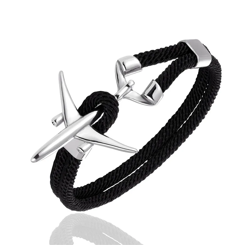MKENDN, модные браслеты из нержавеющей стали, для самолета, планера, якоря, веревки, кожаные браслеты для полетов, для мужчин и женщин, стиль Авиатор - Окраска металла: Black A