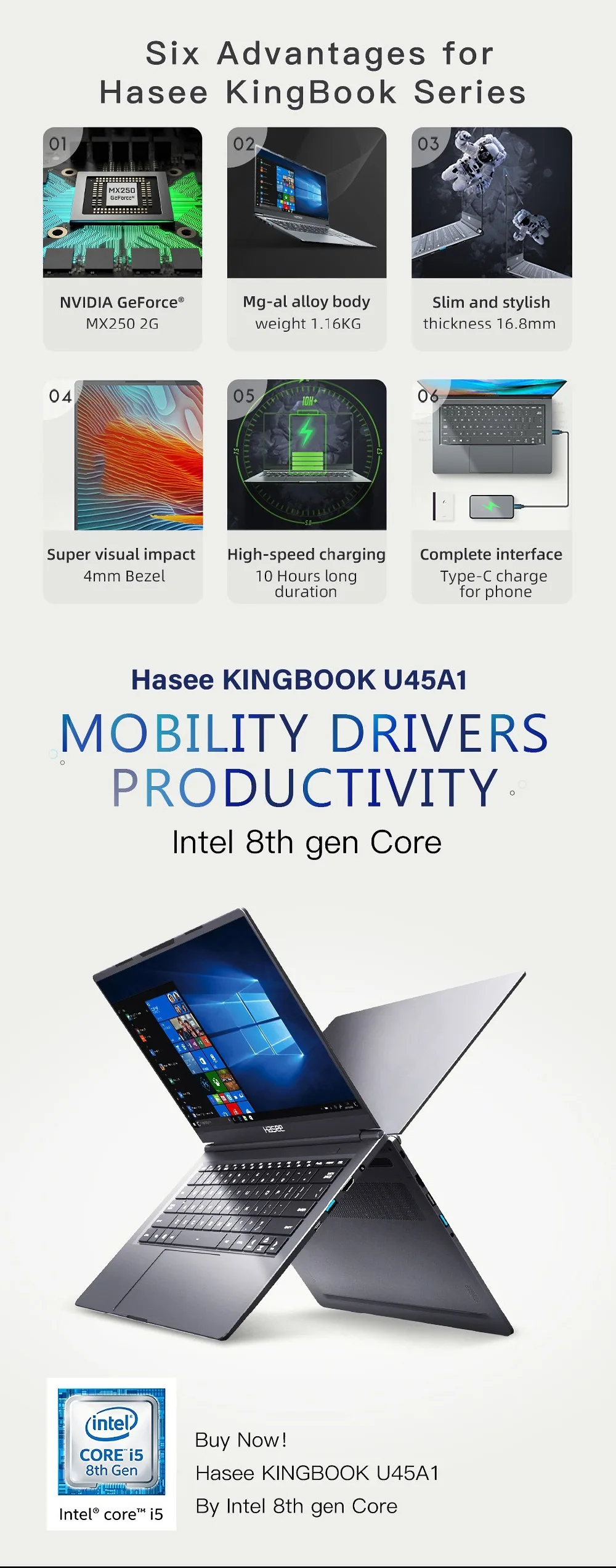 Ноутбук hasee KingBook U45A1 для бизнеса(Intel Core I5-8265U+ MX250 2G/8 GB ram/512G SSD/14''IPS