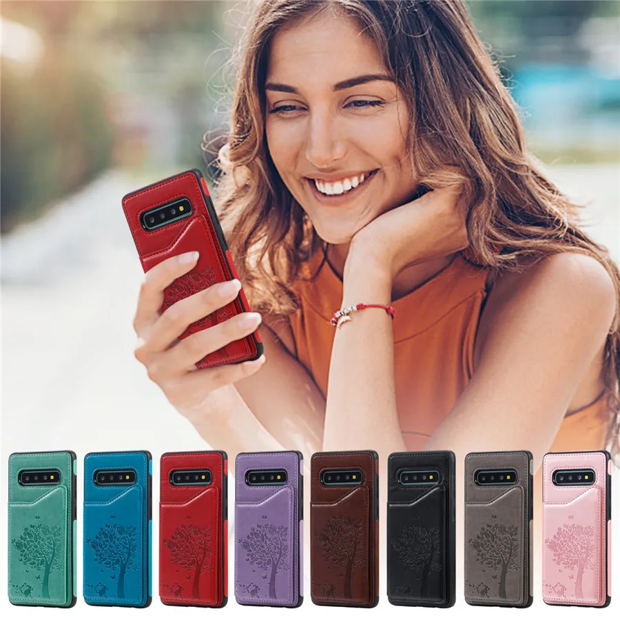 Ретро из искусственной кожи чехол для samsung S8 S9 S10 Plus 3 слота для карт держатель чехол для samsung Note 8 9 10 A50 задняя крышка Капа