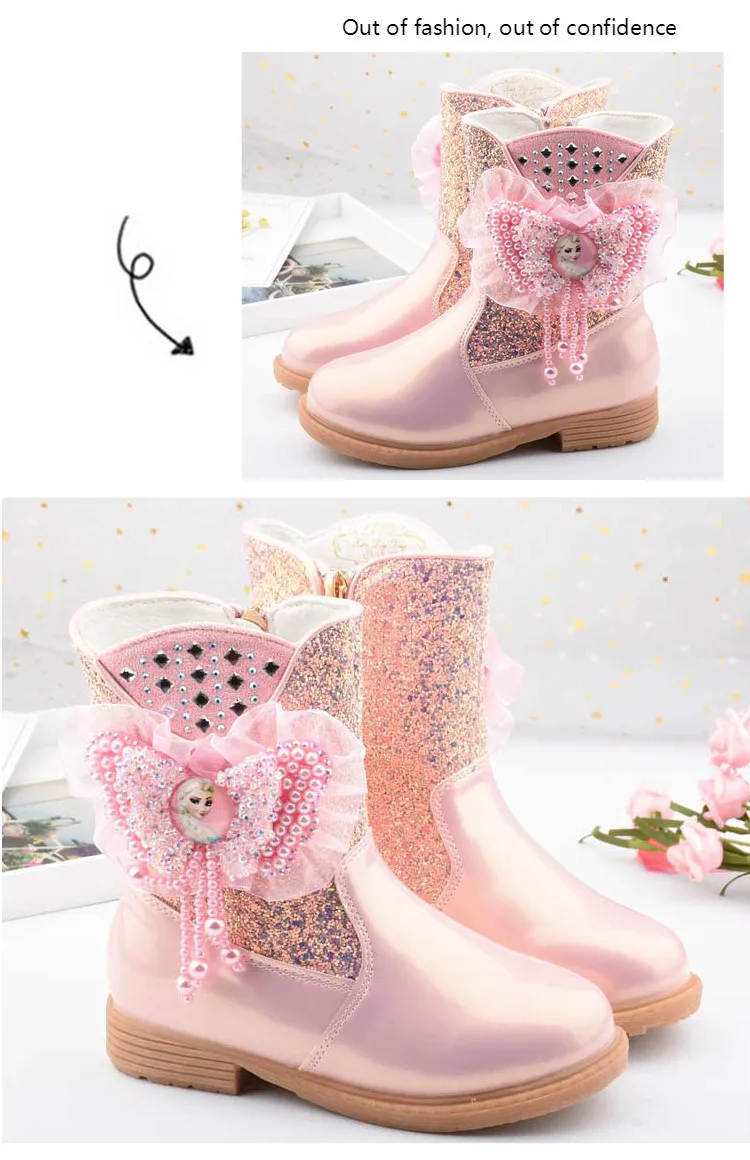 Elsa princess kids high boots new winter girls boots Brand Children's over the knee boots for girls snow shoes pink blue