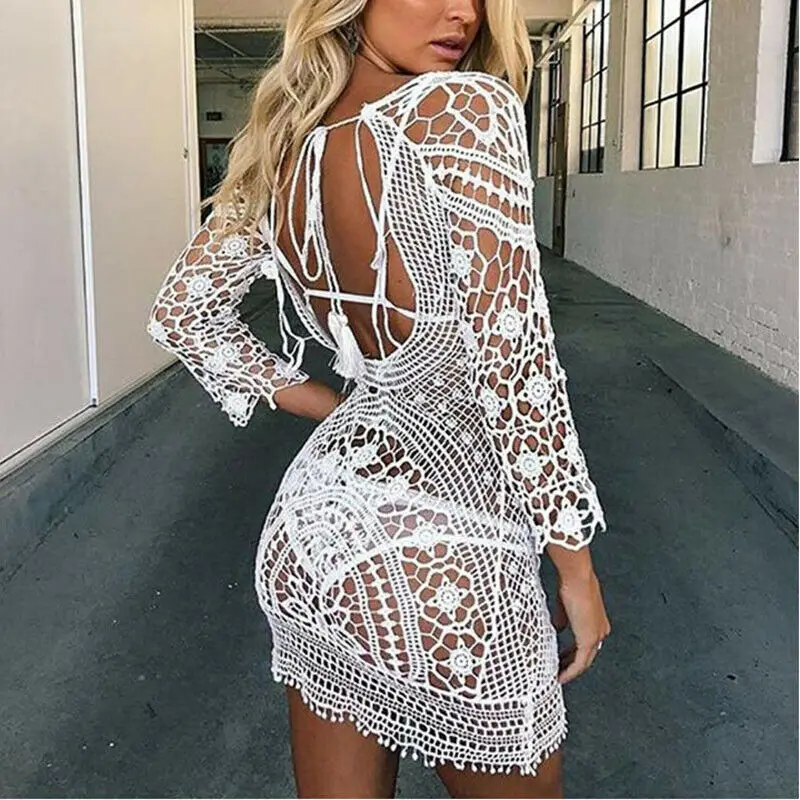 

Women Lace Beach Dress New Fashion Bikini Cover Up Summer Bathing Suit Crochet Swimwear