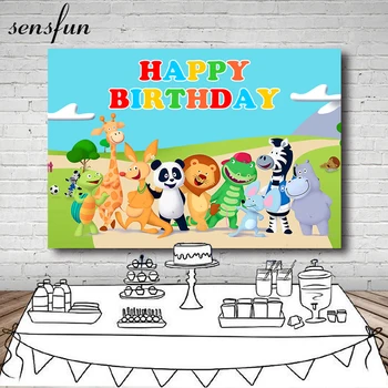 

Sensfun Animals Giraffe Elephant Lion Zebra Photography Background Children Baby Shower Birthday Party Backdrop For Photo Studio