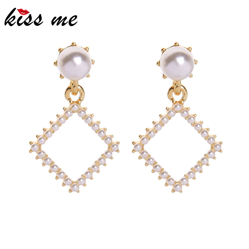 kissme Exquisite Acrylic Pearl Argyle Drop Earrings For Women Geometric Gold Color 2020 New Arrival Fashion Jewelry | Украшения и