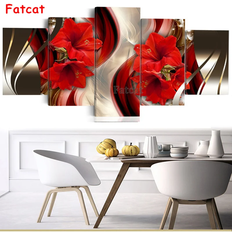 

Red flower DIY diamond painting new arrival of 3D diamond embroidered landscape painting square diamond many pieces PP1402