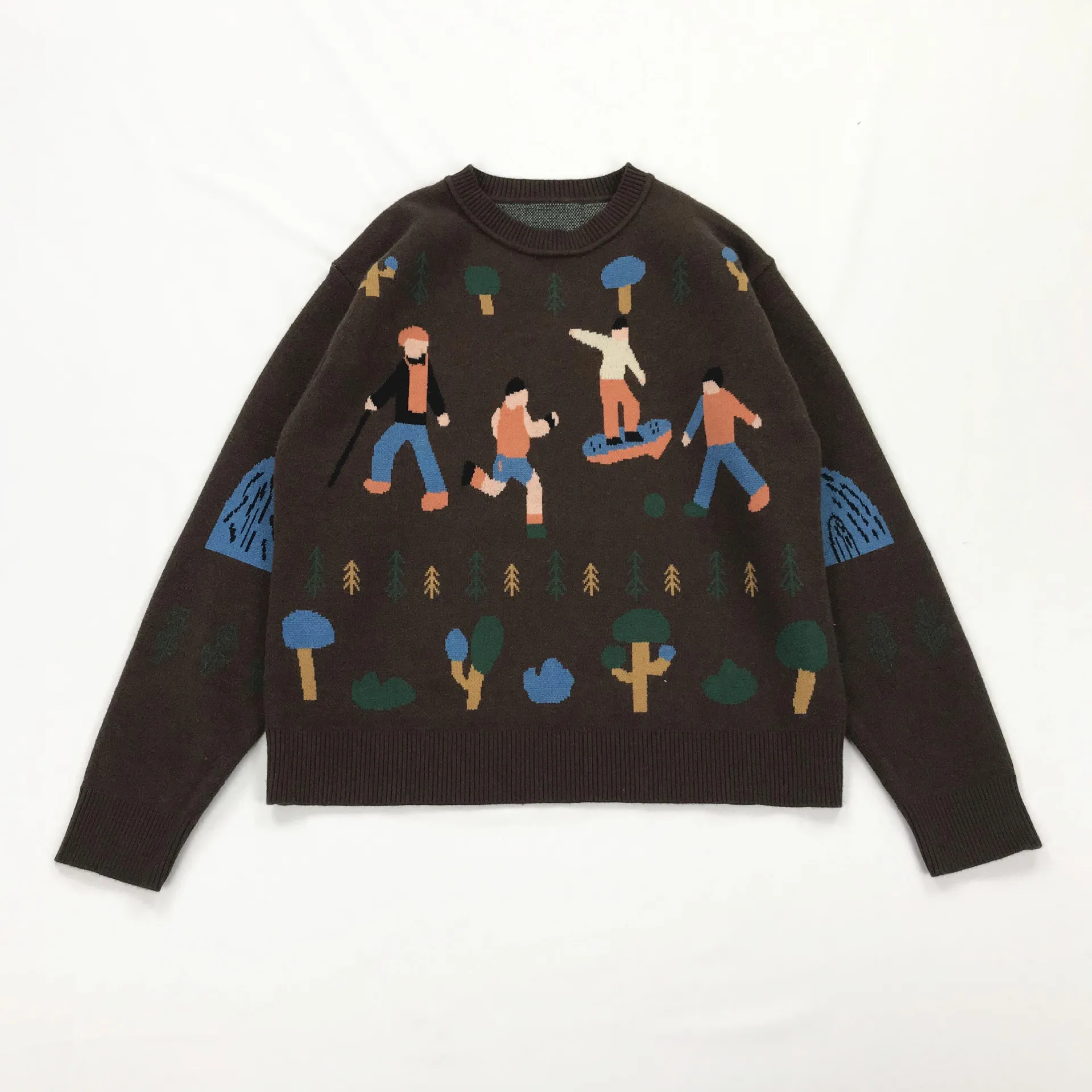 Свитер женский трикотажный кофейный двойной жаккардовый | Женская одежда