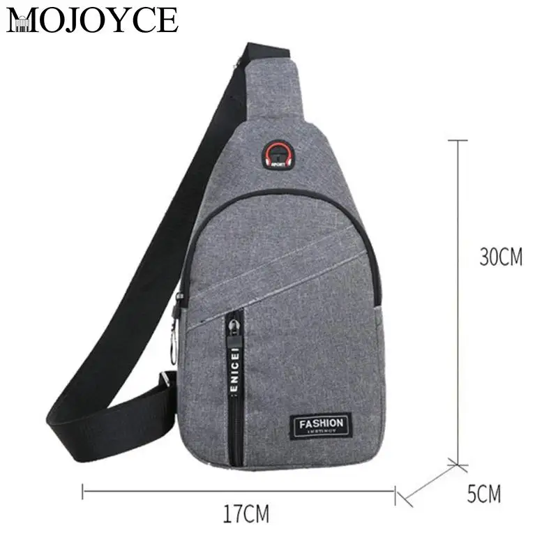 Fashion Solid Color Men Crossbody Chest Sling Bags Oxford Cloth Shoulder Messenger Sports Handbags with Headphone Hole