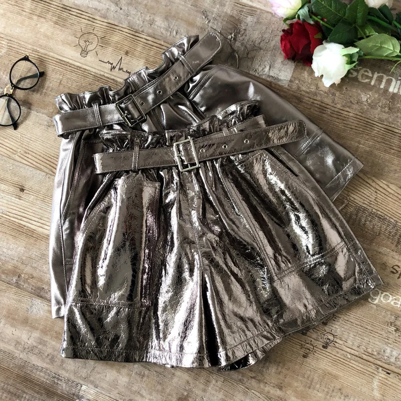 Europa stijl vrouwen hoogbouw lederen broek hoge kwaliteit lederen brede-been korte broek B351 Europa stijl vrouwen hoogbouw lederen broek hoge kwaliteit lederen brede-been korte broek B351