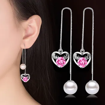 

NEHZY 925 Sterling Silver New Woman Fashion Jewelry Ear Line Crystal Zircon Pearl Long Tassel Heart-shaped Deer Head Earrings
