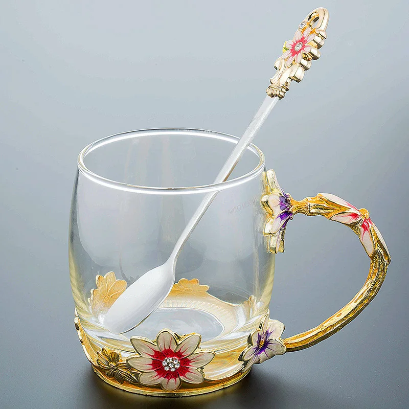 Роскошный цветок чай китайский стиль личность Tide язык творческая девушка сердце стекло пара подарок кружка ко дню рождения бутылка для воды стекло - Цвет: Зеленый