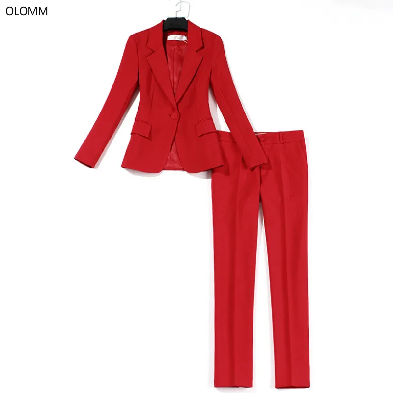 red formal pant suit