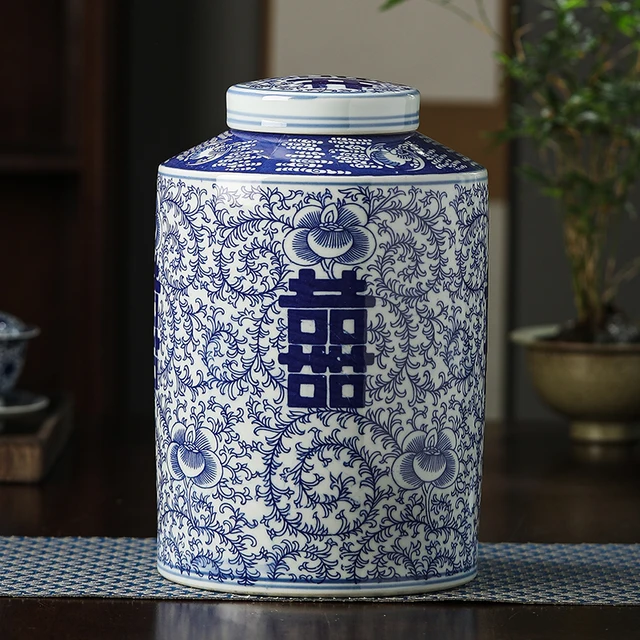 Jingdezhen Blue And White Porcelain Wedding Jar Vase Happy Word Jar Ceramic Jar Wedding Vase Ceramic Jar 3