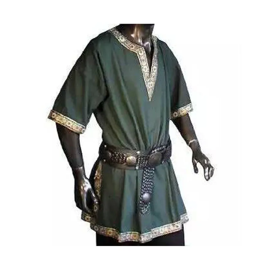 Male Viking Pirate Knight Warrior Cosplay Costume - Adult Renaissance Carnival Clothing V-neck Cotton Top Tunic image 2