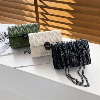 

GGYVDA Hot sale solid color female bag 2020 net red new product fold ladies one shoulder diagonal chain handbag