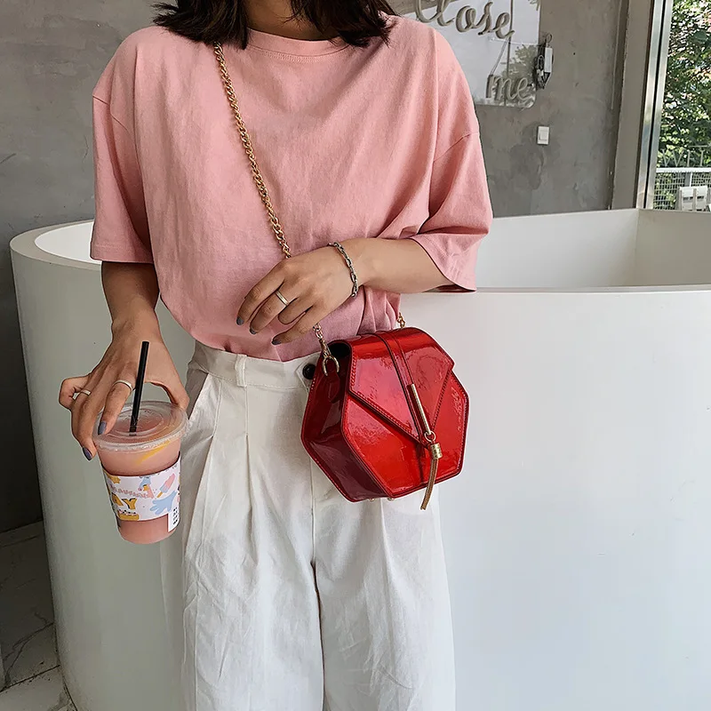 

Shangxin Chain Laser Single Shoulder Inclined Woman Bag New Type Summer Hexagonal Bright Surface Bag 2019