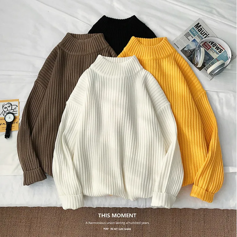 

Winter Sweater Men Warm Fashion Sweter Solid Color Casual Knit Sweaters Man Loose Long-sleeved Pullover Men Sweter Clothes