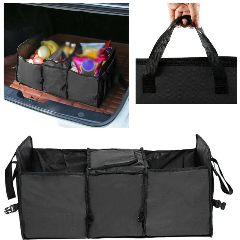 Вместительный органайзер для багажника автомобиля, складная коробка для хранения кулера, многоцелевой мусорный ящик, черная ткань Оксфорд, сумка для хранения автомобиля 60*28*31 см