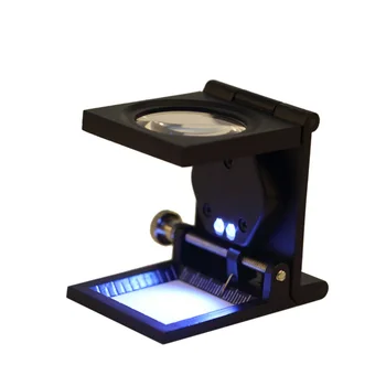 

10X Zinc Alloy 2 LED Light Folding Magnifying Optical Glass Magnifier Desktop Fabrics Measure Scale Sewing Thread Counter