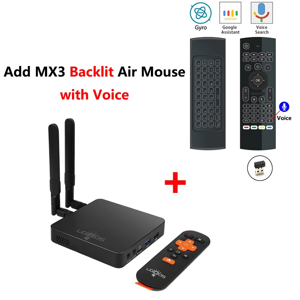 AM6 add MX3L mic UGOOS AM6 Amlogic S922X Smart Android 9,0 tv Box DDR4 2 Гб ram 16 Гб rom 2,4G 5G WiFi 1000 M LAN Bluetooth 5,0 4 K HD медиаплеер - Цвет: AM6 add MX3L mic