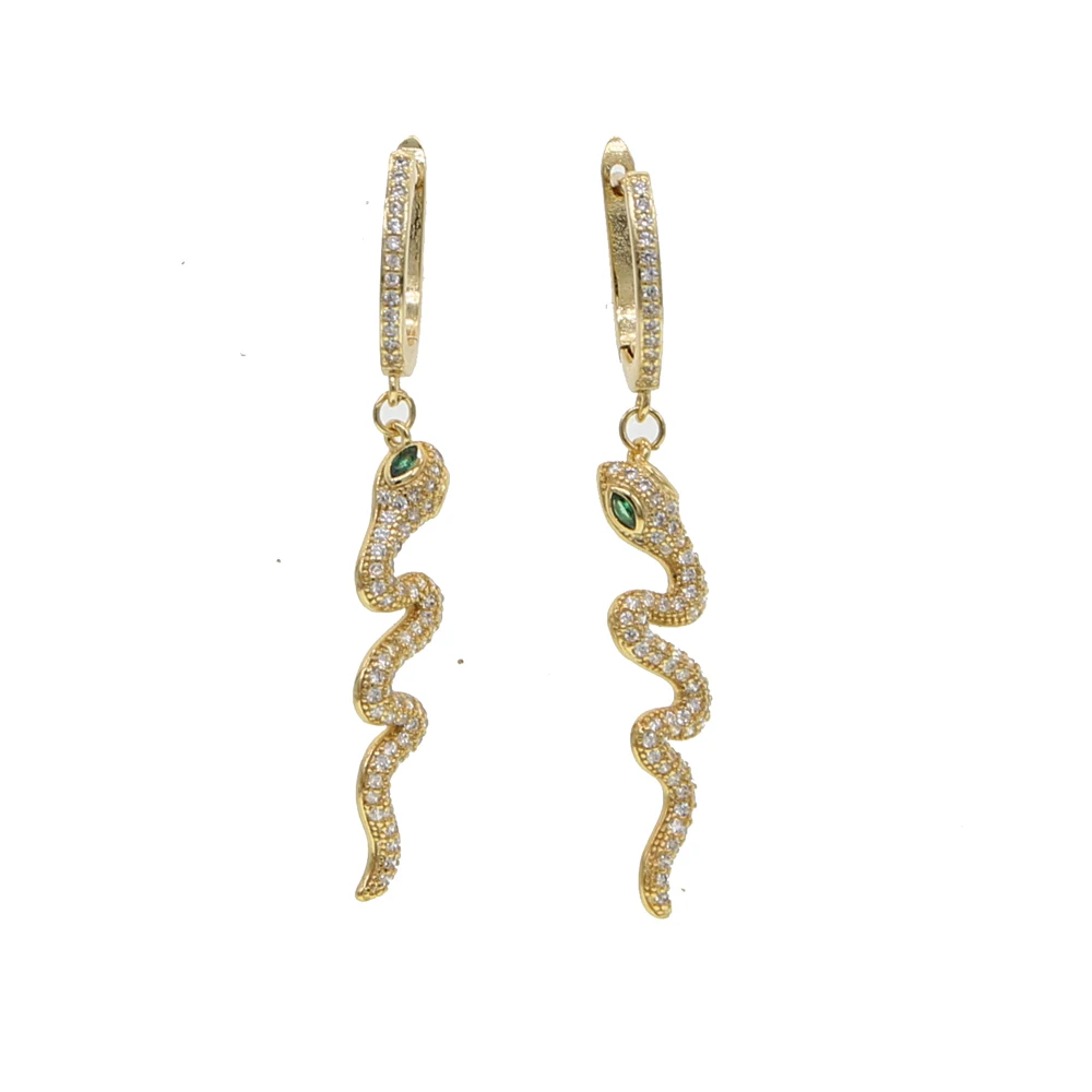 E652-G Micro pave bling cz Милый милый зеленый глаз подвеска в виде змеи Позолоченные Модные женские серьга со змеями - Окраска металла: E652-G