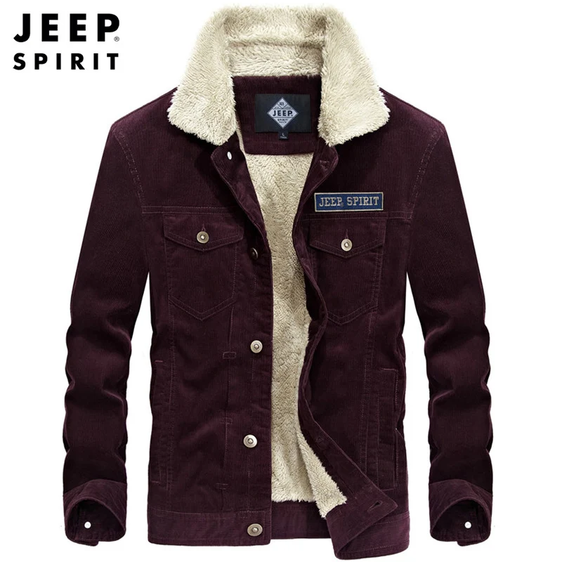 JEEP SPIRIT брендовая зимняя куртка мужская Толстая теплая шерстяная подкладка зимнее пальто Мужская однобортная ветровка Вельветовая мужская куртка