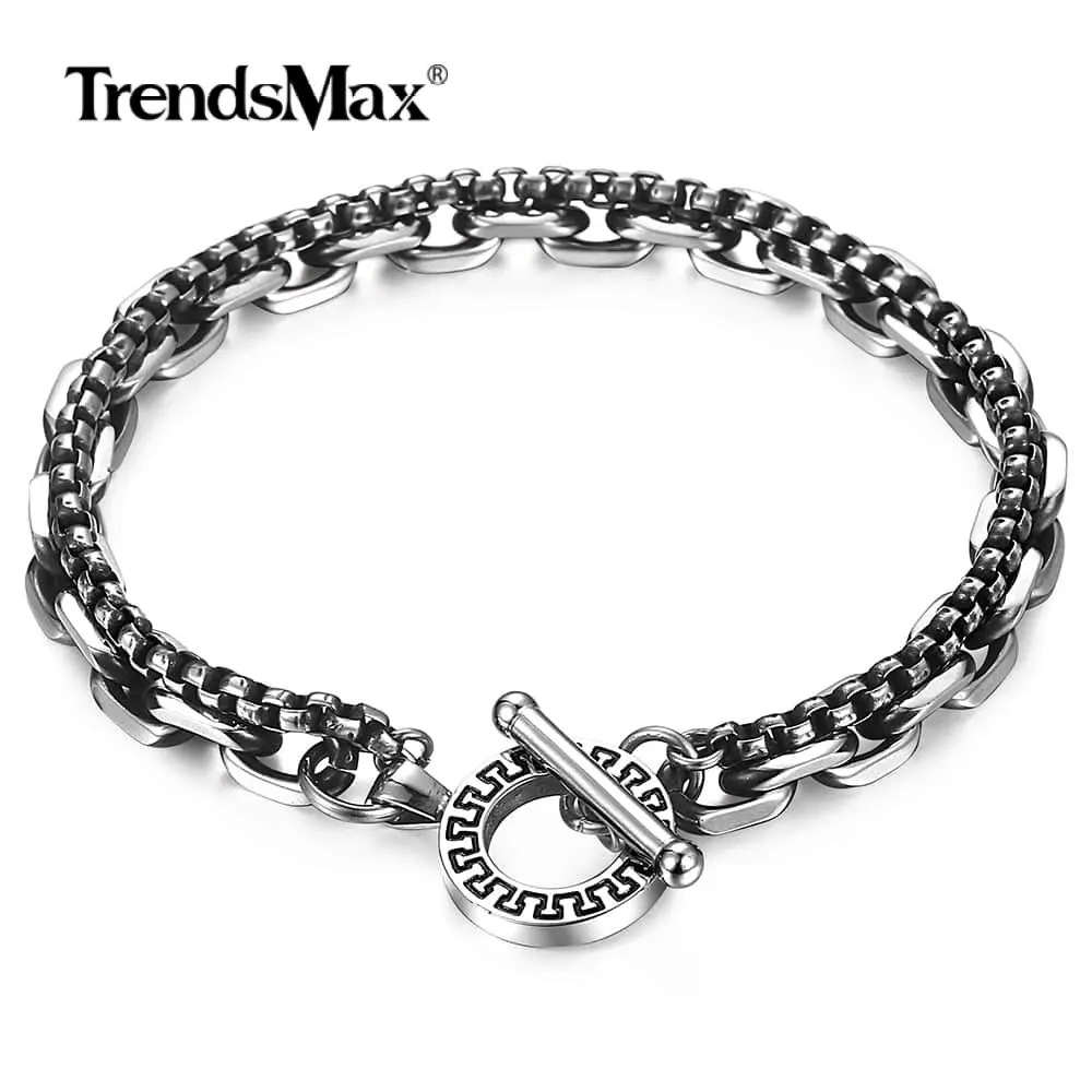 Уникальный кабель звенья цепи браслеты для мужчин мальчиков нержавеющая сталь коробка цепь двойной слой браслет 8-10 дюймов TBS00401