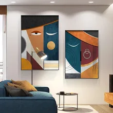 Modern Figure Abstract Geometric Canvas Painting Contemporary Art Poster Print Faces Wall Art Picture for Living Room Home Decor