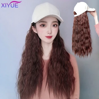 

XIYUE Long Corn Silk Fluffy Natural Wave Wavy Curly Hair Wigs With Hat Baseball Cap Naturally Connect Adjustable Hat Wig