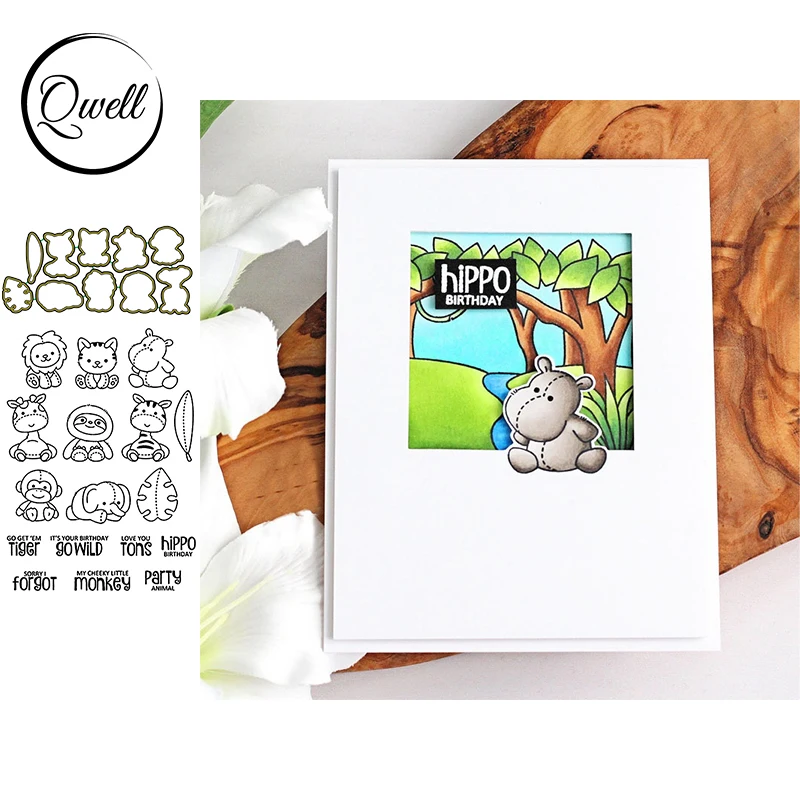 QWELL Giraffe Monkey Metal Cutting Dies With Clear Stamps Party Animal DIY Scrapbooking Craft Paper Cards Making Template 2020 | Дом и сад
