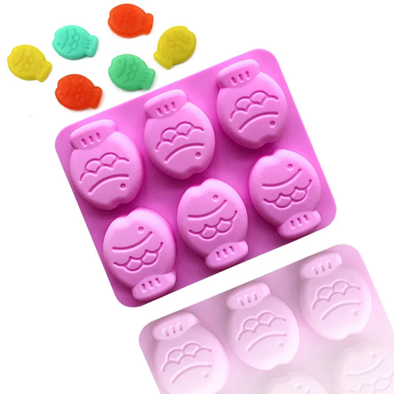 6 Hole Cartoon Fish Soap Mold Shape Bake Candy Chocolate Silicone Molds Cake Chocolate Making Cute Cartoon Fish Biscuit Molds