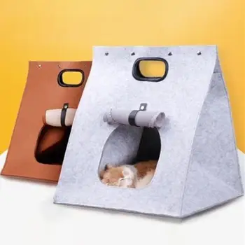 

Portable Foldable Dual Use Pet Cats Dogs Washable Felt Sleeping Bed Nest Kennel for Puppy Indoor Soft Sleeping Cave Teepee