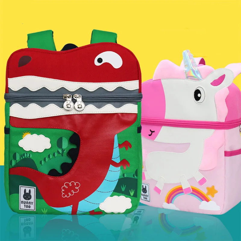 Kid Unicorn Backpack Cute 3D Cartoon Dinosaur Anti-lost Printed Kindergarten orthopedic School Bag for Girl Boy Children Mochila