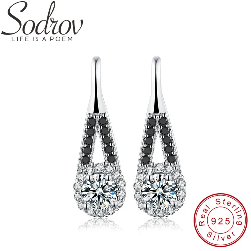 

SODROV Pure 925 Sterling Silver Jewelry Black Spinel Engagement Drop Earrings for Women T120
