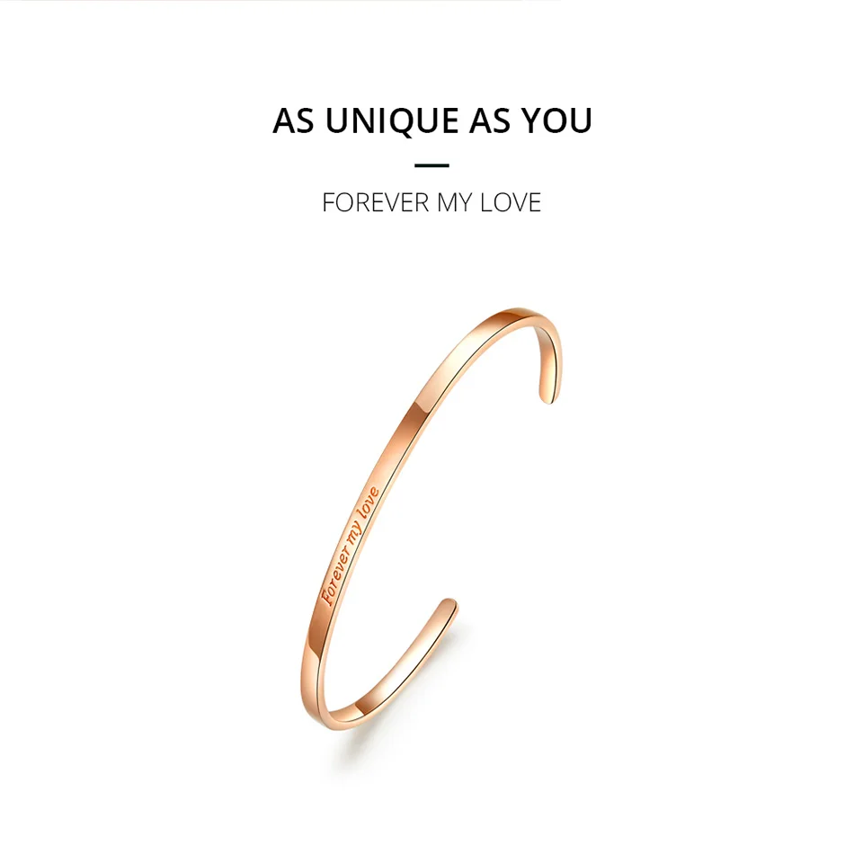 VOROCO BNB034 925 Sterling Silver Rose Golden Forever Love Adjustable Bracelet Women Anniversary Gift High Quality Fine Jewelry