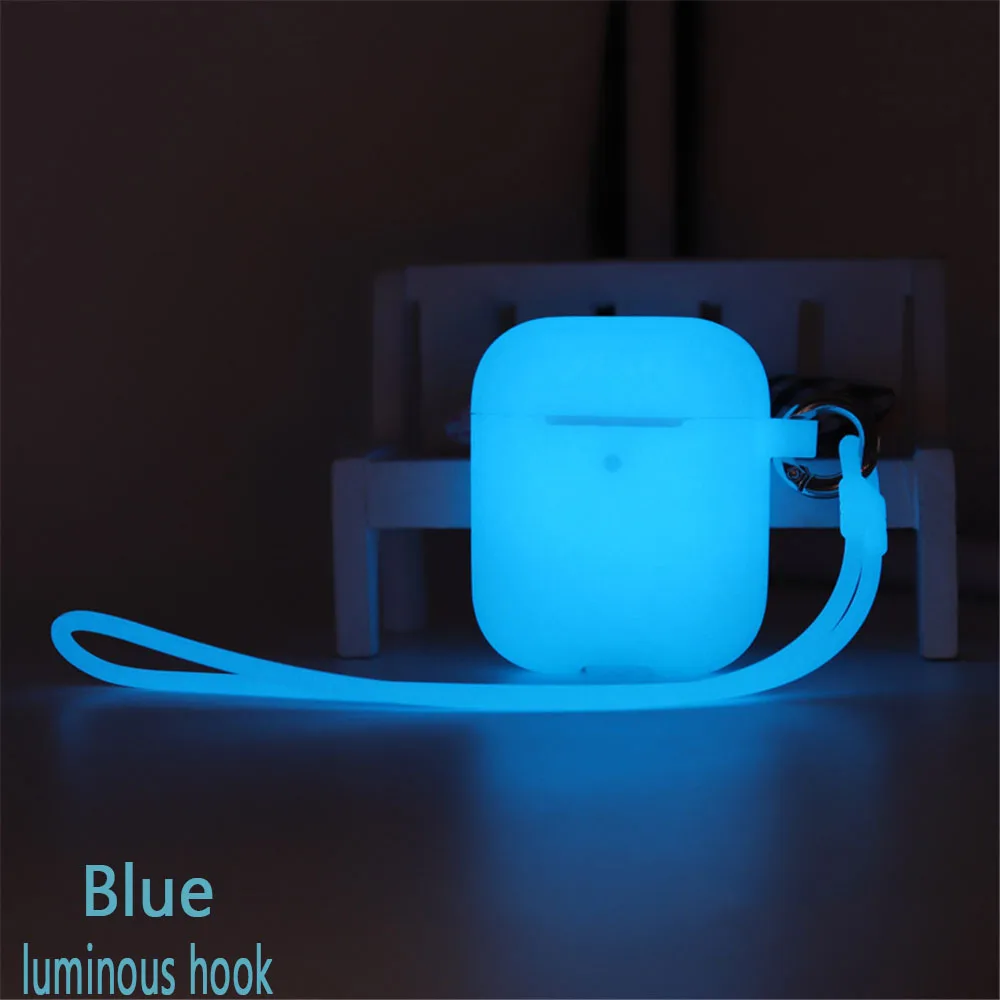 1 шт., Новое поступление, светящийся силиконовый чехол для Air Pods, защитный чехол для наушников, чехол для Airpods, рукав, ударопрочный, защита от потери - Цвет: luminous hook blue