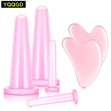 

6Pcs/Set Facial Cupping Chinese Silicone Massage Cup Vacuum Suction Cupping Cup Guasha Tool + Heart Shape Guasha Scraping Board