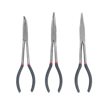 

3X 11 inch EXTRA LONG NOSE PLIERS SET STRAIGHT & BENT TIP MECHANIC GRIP HAND TOOL