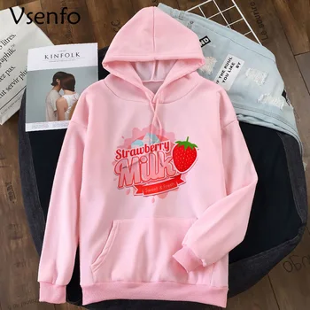 

Japanese Strawberry Milk Drink Sweatshirt Aesthetic Hoodies Women Harajuku Kawaii Clothing Lady Girl Korean Fashion Hooded Top