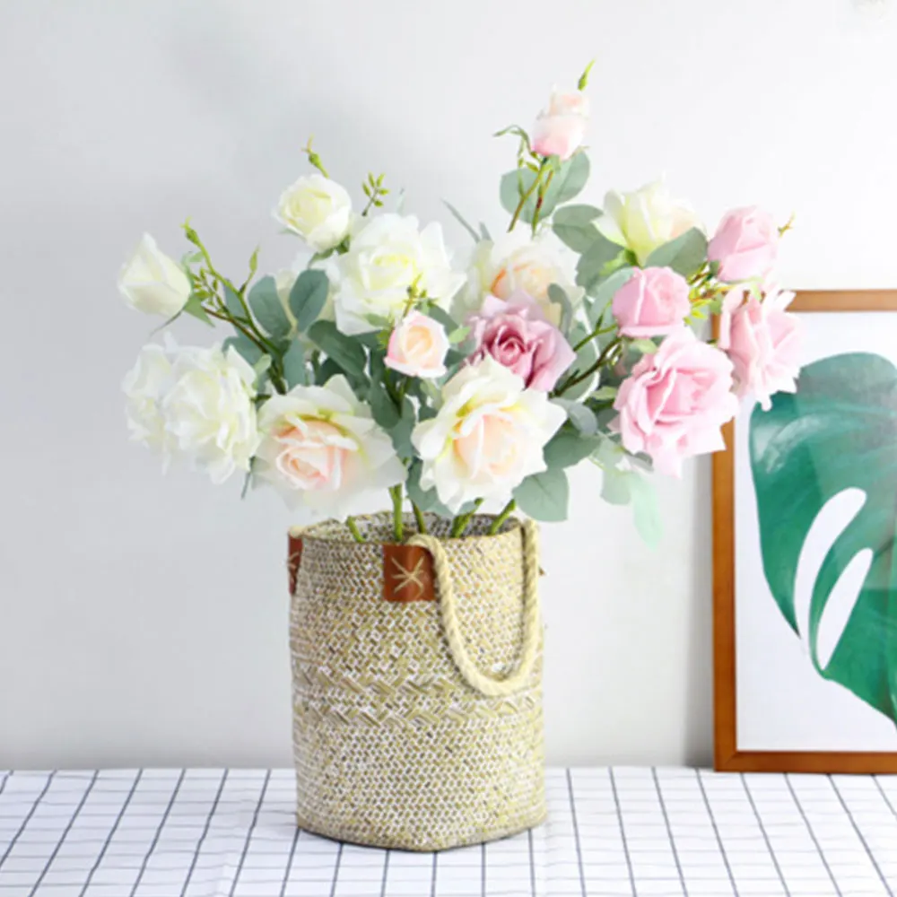 

Artificial Rose Silk Flower Blossom Bridal Bouquet For Wedding Table Room Decor Fake Flower Plants Home Party Decor