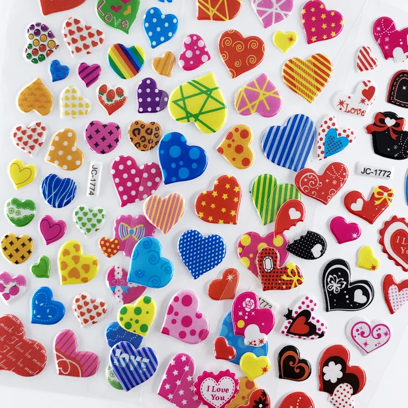 12 Sheets/Set Love Heart-Shaped 3D Cute Puffy Bubble Stickers for Girls  Kawaii Scrapbook Sticker Kids Beautiful Gift