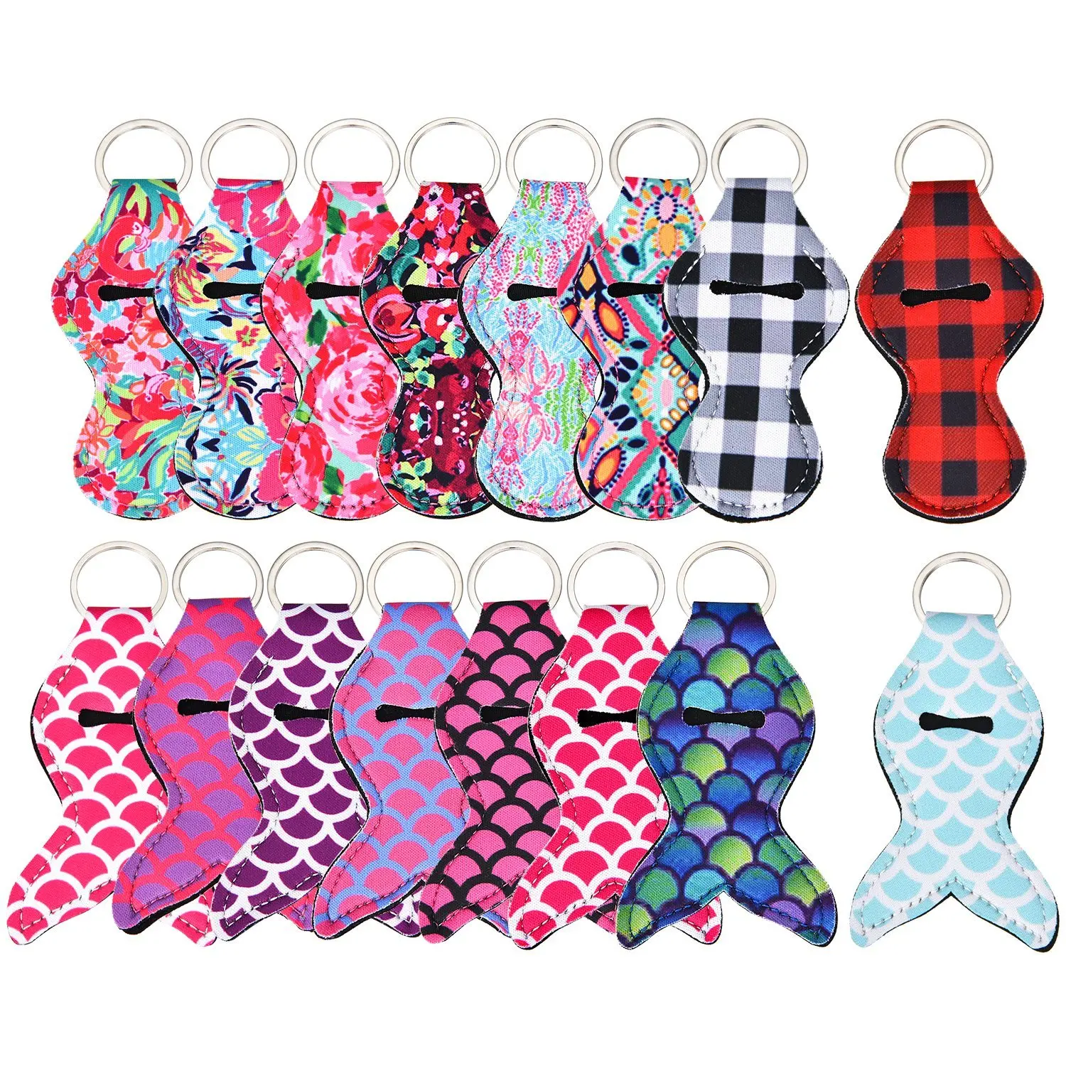 

16Pieces Mermaid Tail Neoprene Lipstick Holder Keychain Chapstick Key Chain Holder Lip Balm Vibrant Prints Key Chain Holder gift