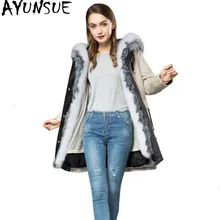 AYUNSUE Winter Coat Women Rabbit Fur Liner Parka Real Fur Coat Female Fox Fur Collar Warm Long Jacket Manteau Femme MY4572