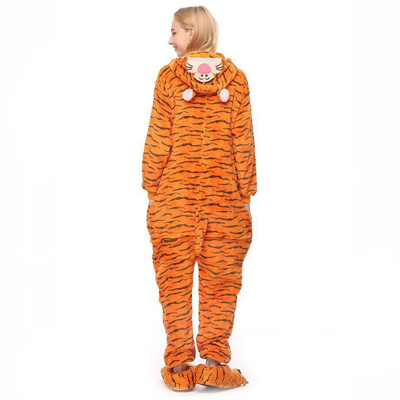 Tigger Зимняя пижама в виде животных, одежда для сна с единорогом, розовая пижама с единорогом, набор Кигуруми для женщин и мужчин, унисекс, фланелевая ночная рубашка с пандой для взрослых - Цвет: Tigger
