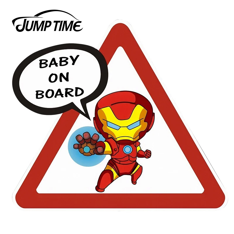 

JumpTime 13cm x 11.7cm Car Stickers Baby On Board Super Hero Marvel Iron Man Car Styling For Window Bumper Warning Sign Decals