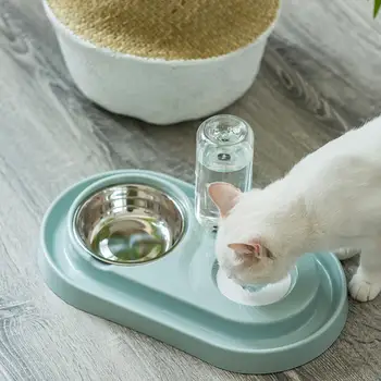 

40.5*3.5cm Double Pet Bowls Stainless Steel Double Pet Bowls Automatic Drinker Feeding Dishes for Dogs and Cats Pet Accessories