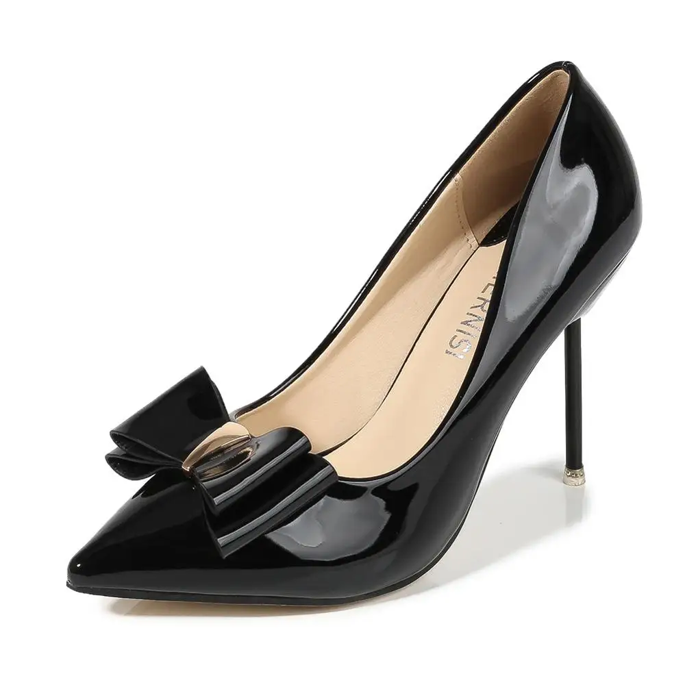 Черный Classic Thin Heels Pointed Toe High Heels Korean Sexy Professional Single Shoe Autumn New Sweet Butterfly-knot Womens Shoes - Цвет: Черный